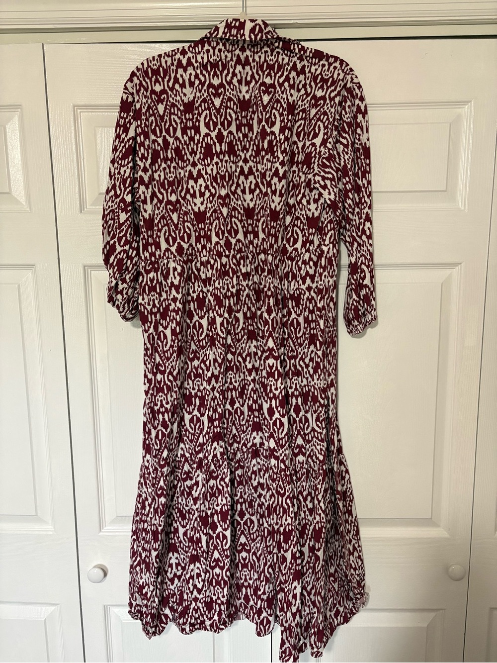 Anthropologie Burgundy and White Printed Midi Shirt Dress - Picture 3 of 4
